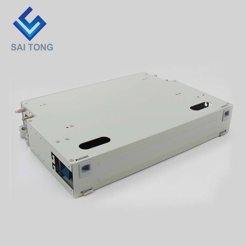 SaiTong FTTH 19 인치 랙 장착 24 포트 캐비닛 SC/FC ODF 2 U 24 코어 광섬유 분배 프레임 옵션 완전 부하