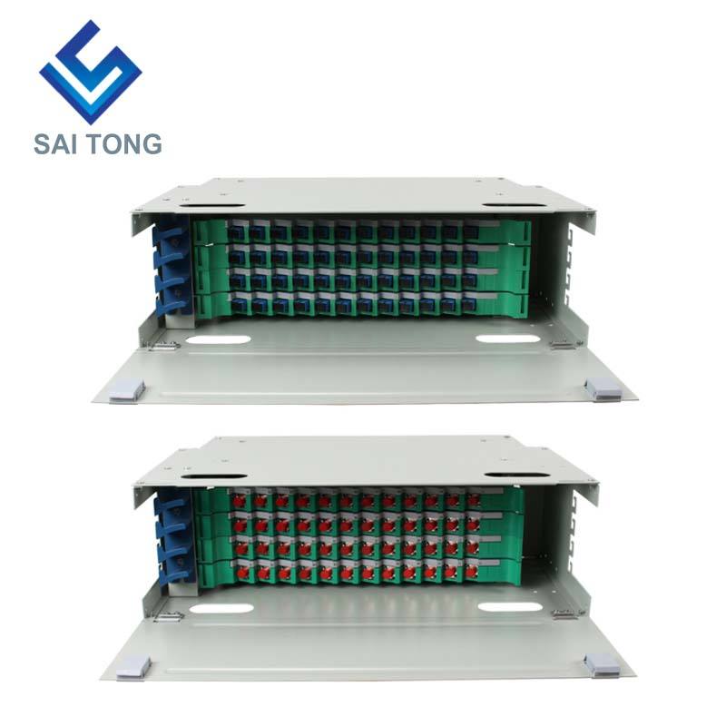 SaiTong FTTH 19 인치 랙 마운트 48 포트 캐비닛 SC/FC ODF 4 U 48 코어 광섬유 분배 프레임 옵션 완전 부하