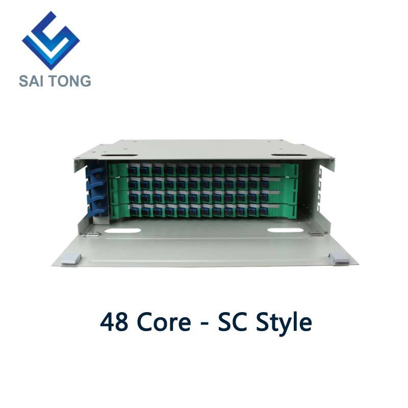 SaiTong FTTH 19 인치 랙 마운트 48 포트 캐비닛 SC/FC ODF 4 U 48 코어 광섬유 분배 프레임 옵션 완전 부하