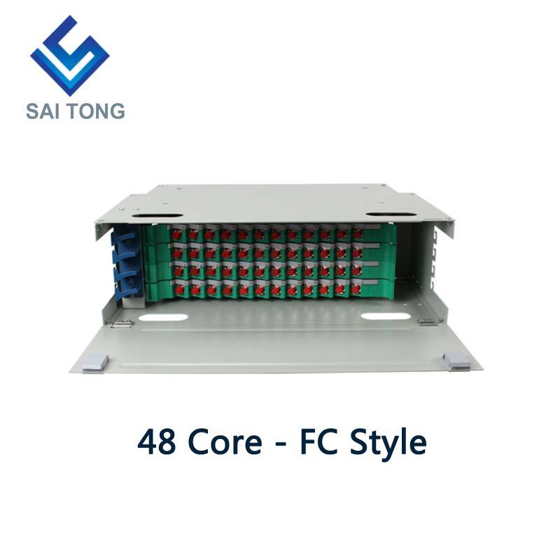 SaiTong FTTH 19 인치 랙 마운트 48 포트 캐비닛 SC/FC ODF 4 U 48 코어 광섬유 분배 프레임 옵션 완전 부하