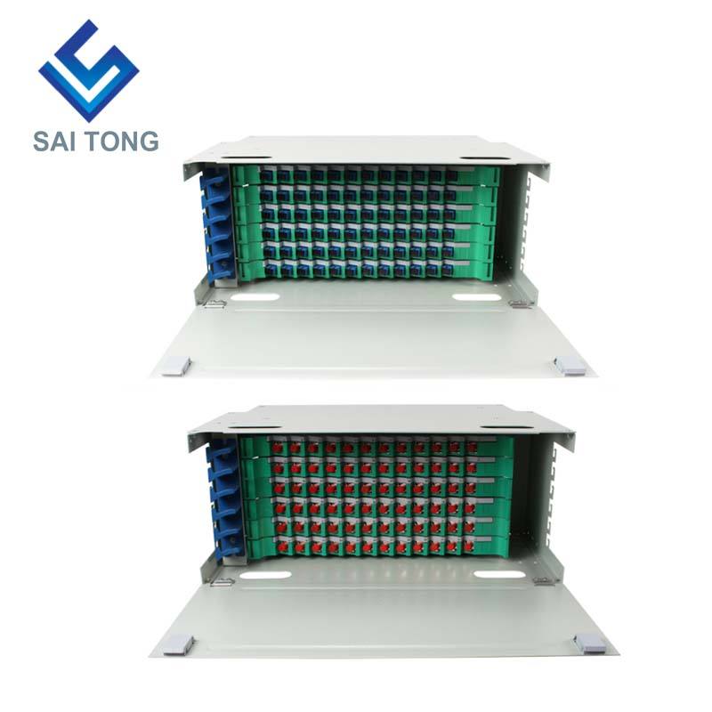 SaiTong FTTH 19 인치 랙 마운트 72 포트 캐비닛 SC/FC ODF 6 U 72 코어 광섬유 분배 프레임 옵션 완전 부하