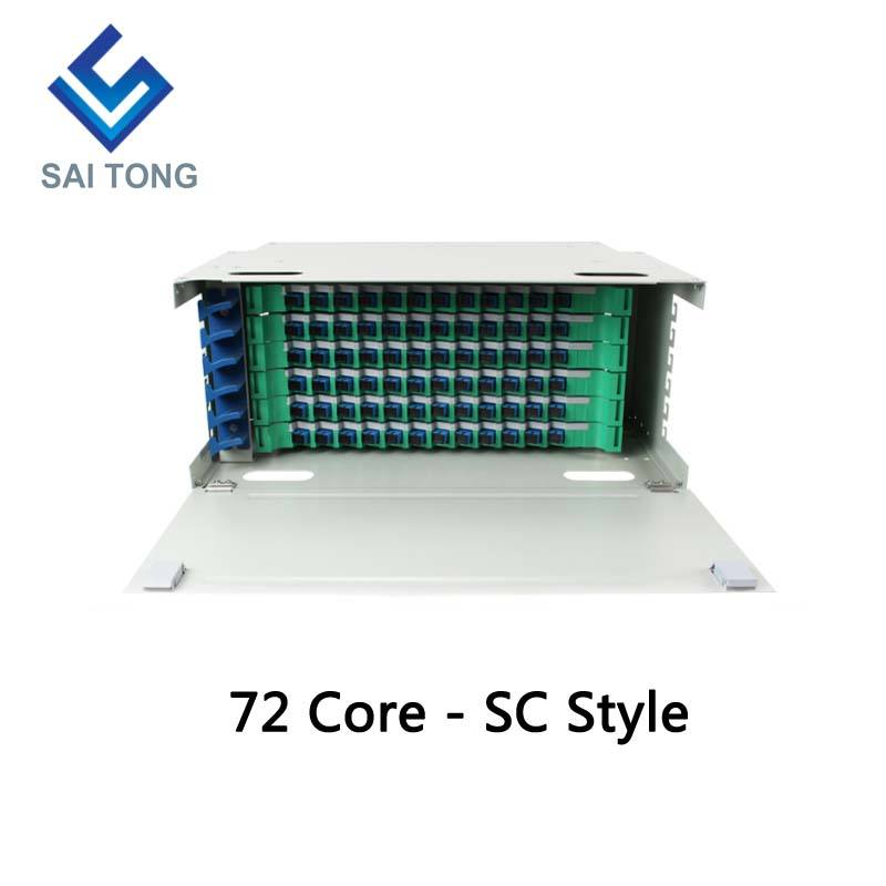 SaiTong FTTH 19 인치 랙 마운트 72 포트 캐비닛 SC/FC ODF 6 U 72 코어 광섬유 분배 프레임 옵션 완전 부하