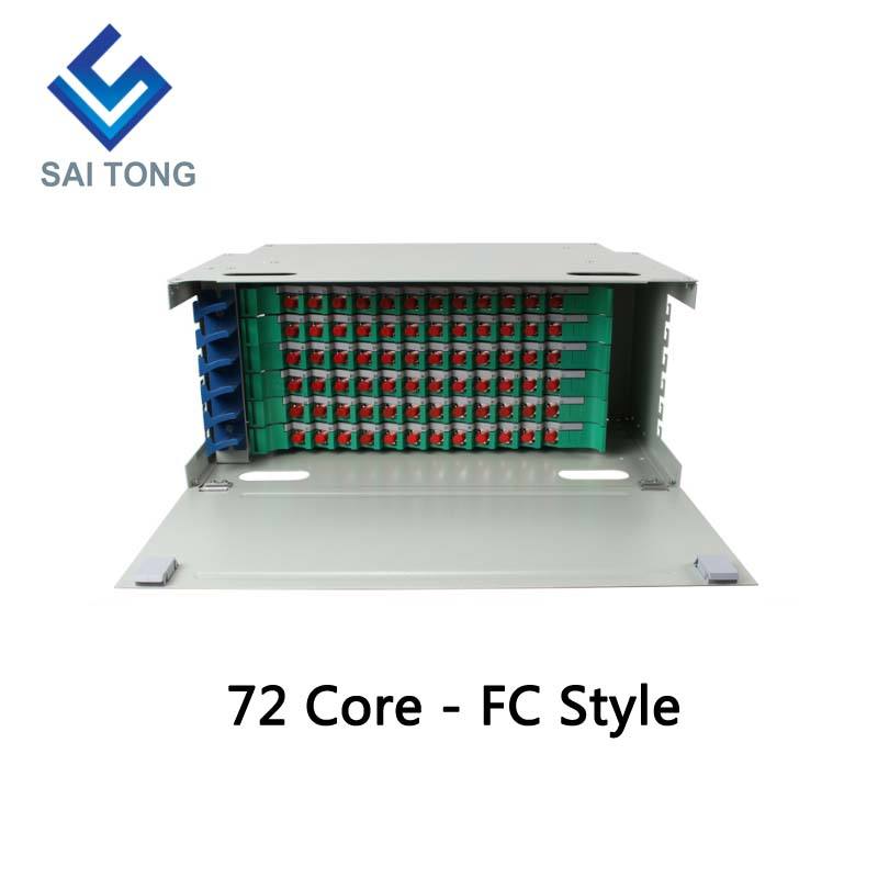 SaiTong FTTH 19 인치 랙 마운트 72 포트 캐비닛 SC/FC ODF 6 U 72 코어 광섬유 분배 프레임 옵션 완전 부하