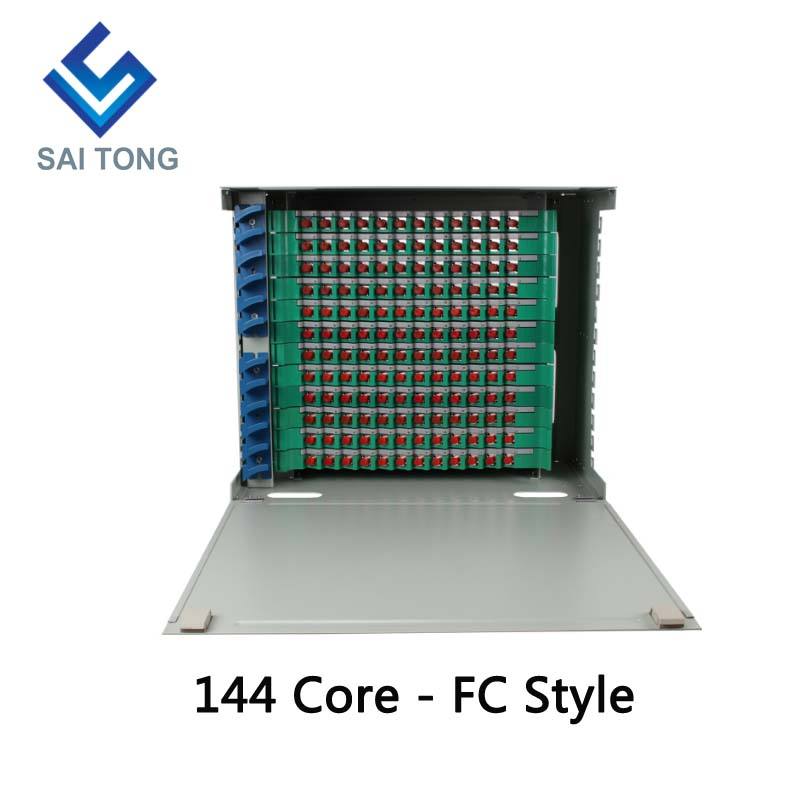 2022 SaiTong FTTH 19인치 랙 마운트 144 포트 캐비닛 SC/FC ODF 12U 144 코어 광섬유 분배 프레임 옵션 완전 부하